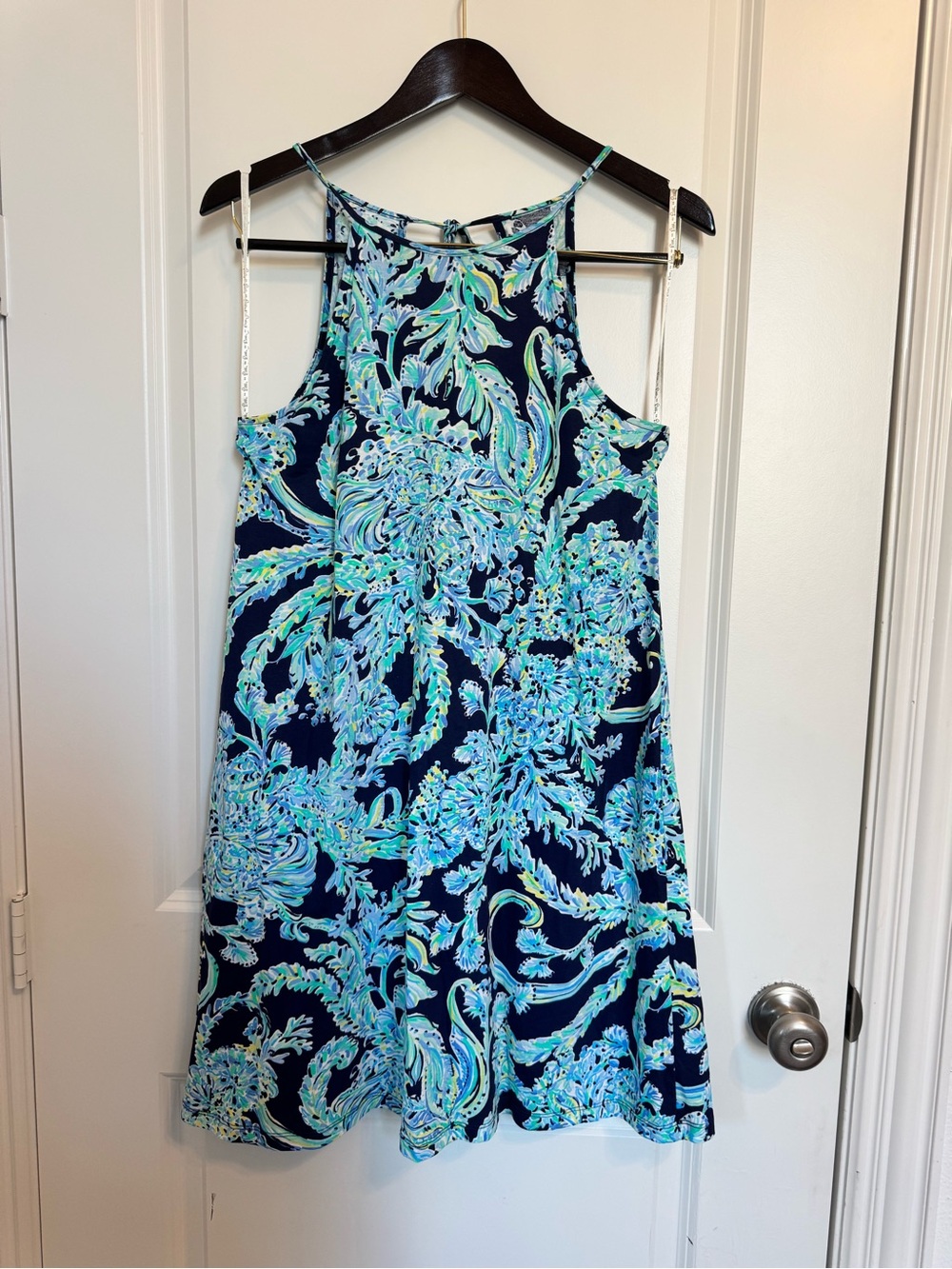 Lilly Pulitzer Margot Navy and Aqua Paisley Halter Mini Dress
